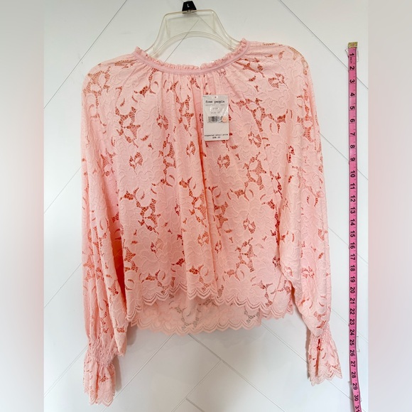 NWT Free People Olivia Lace Top blouse Edwardian sleeves Shirt XS powder pink - Picture 10 of 16